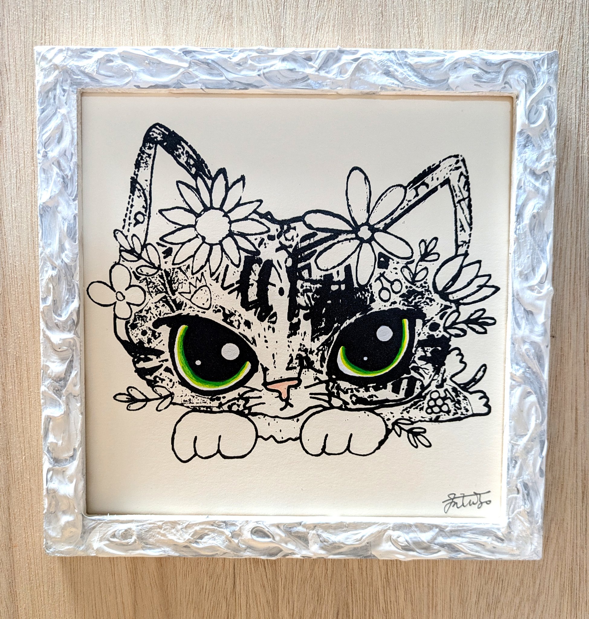 額付き銅版画応用絵画 title「よりそい猫」 【公式通販】