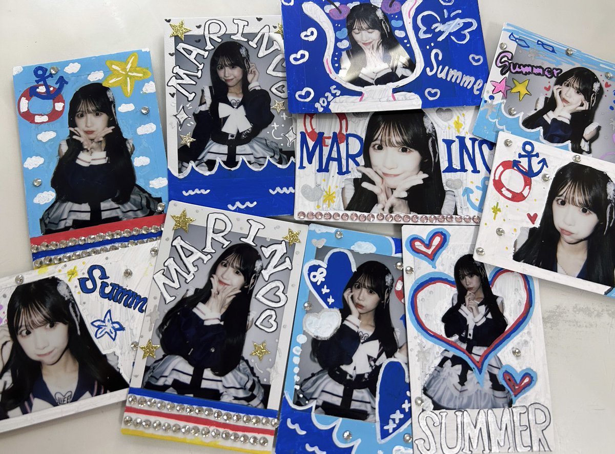 マリン衣装のデコチェキ見て欲しい！♡ 絵苦手な割には上手に出来た気