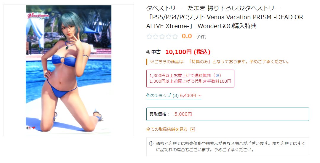 Venus Vacation PRISM たまき B2タペストリー Venus Vacation PRISM -DEAD OR ALIVE Xtreme- たまき B2タペストリー