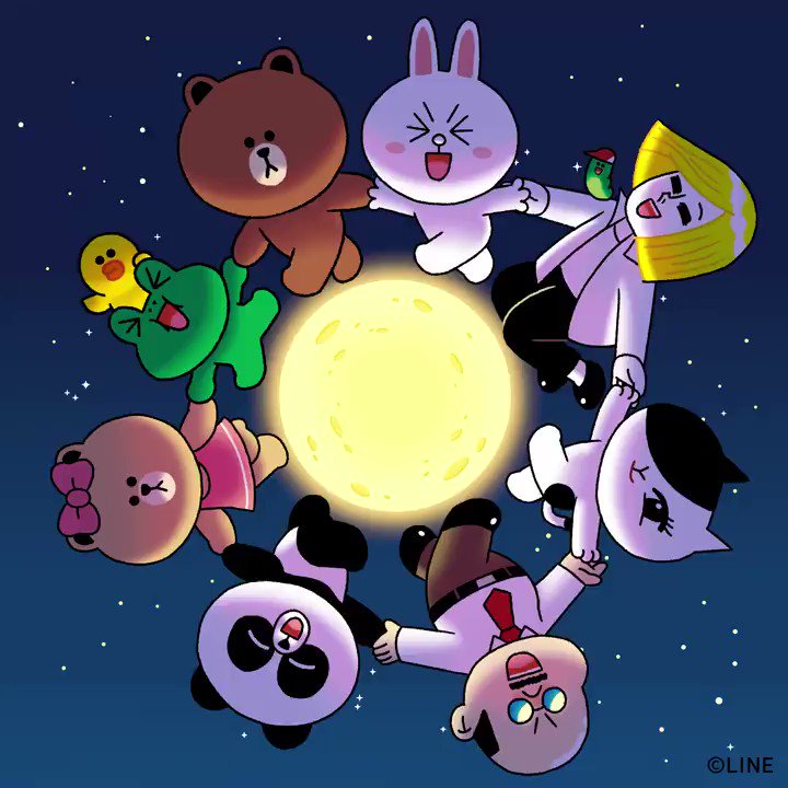 みんな仲良く手を繋いでお月見しよう🌕 あ、あれれ…？月がちょっと違う