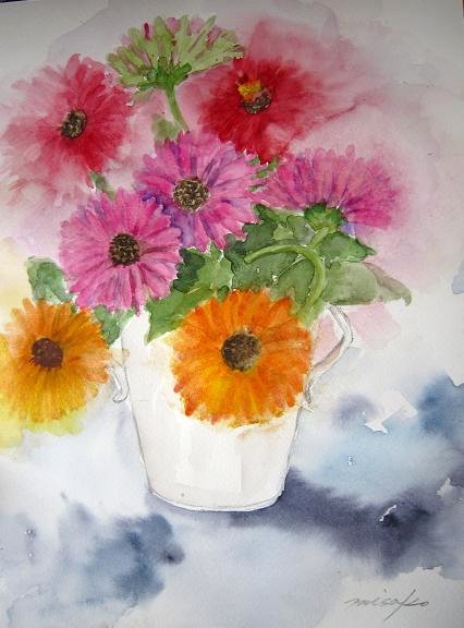 派手なヒャクニチソウ : 水彩画Misako花のパレット