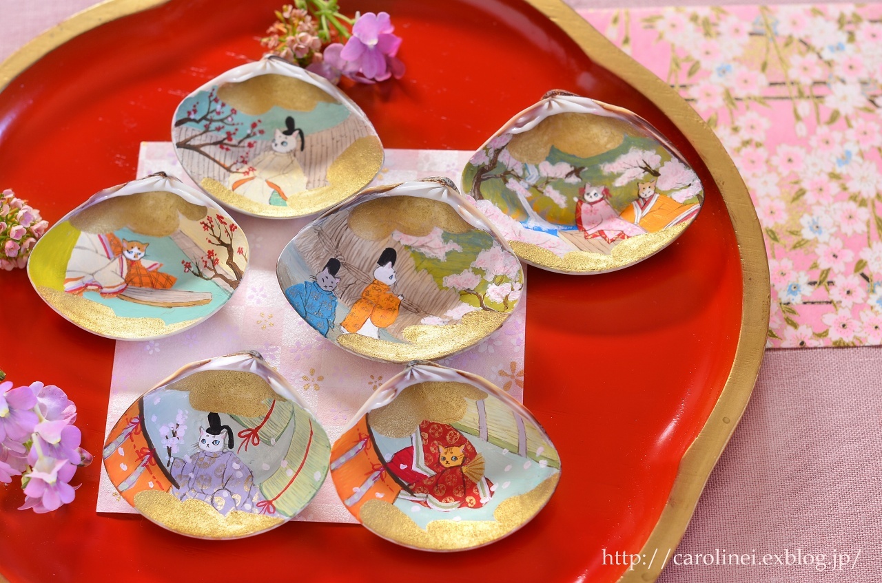ひなまつりに、猫貝合わせ Handmade Kaiawase Cats Ver. : お茶の時間