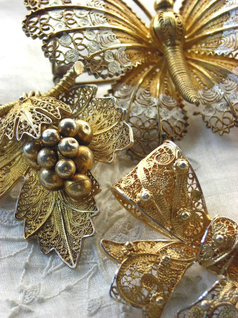 ヴィンテージ 中国七宝 銀線細工 ブローチ ビンテージ 中国七宝焼