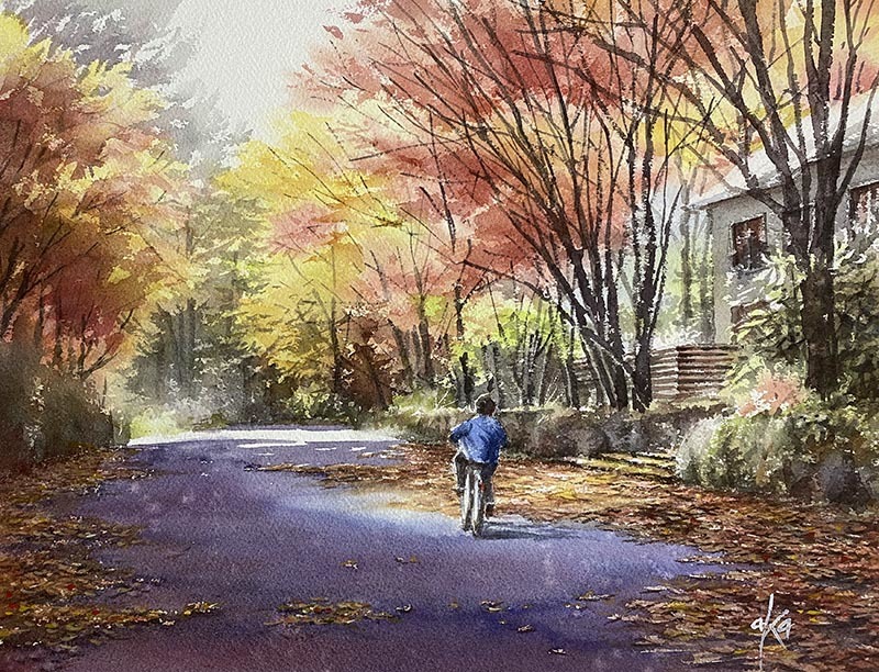 秋色 水彩画 荒木久夫 NO3