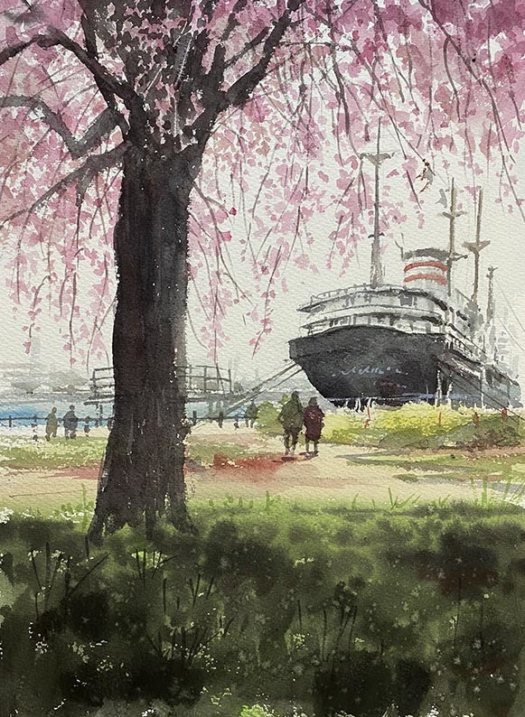 5年前の今頃 山下公園 : 赤坂孝史の水彩画 AKASAKA TAKASHI watercolor