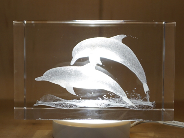 508-4】3Dガラスクリスタルアート/ツードルフィン（イルカ）/STEKLO