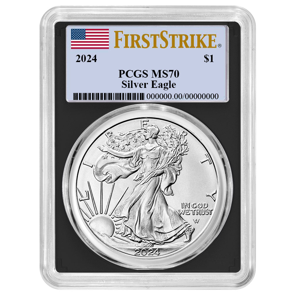 2024 $1 American Silver Eagle PCGS MS70 FS Flag Label Black Frame