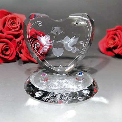 鶴亀 3D置物 時計付き ＜ ガラス工房 ディアール