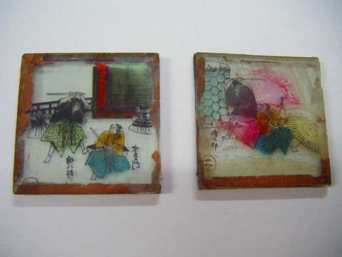 明治 浮世絵 幻灯機「彩色 ガラス絵 (4) 崇禅寺馬場の敵討 遠城兄弟