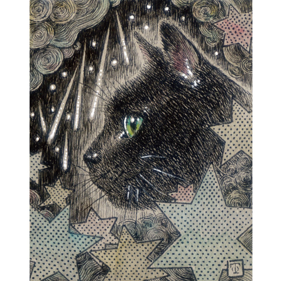 黒猫絵画イラストドローイング