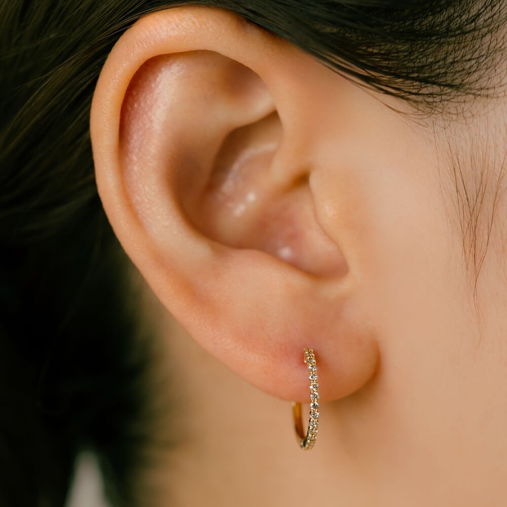 軟骨ピアス用ダイヤモンドフープピアス K18金イエローゴールドor