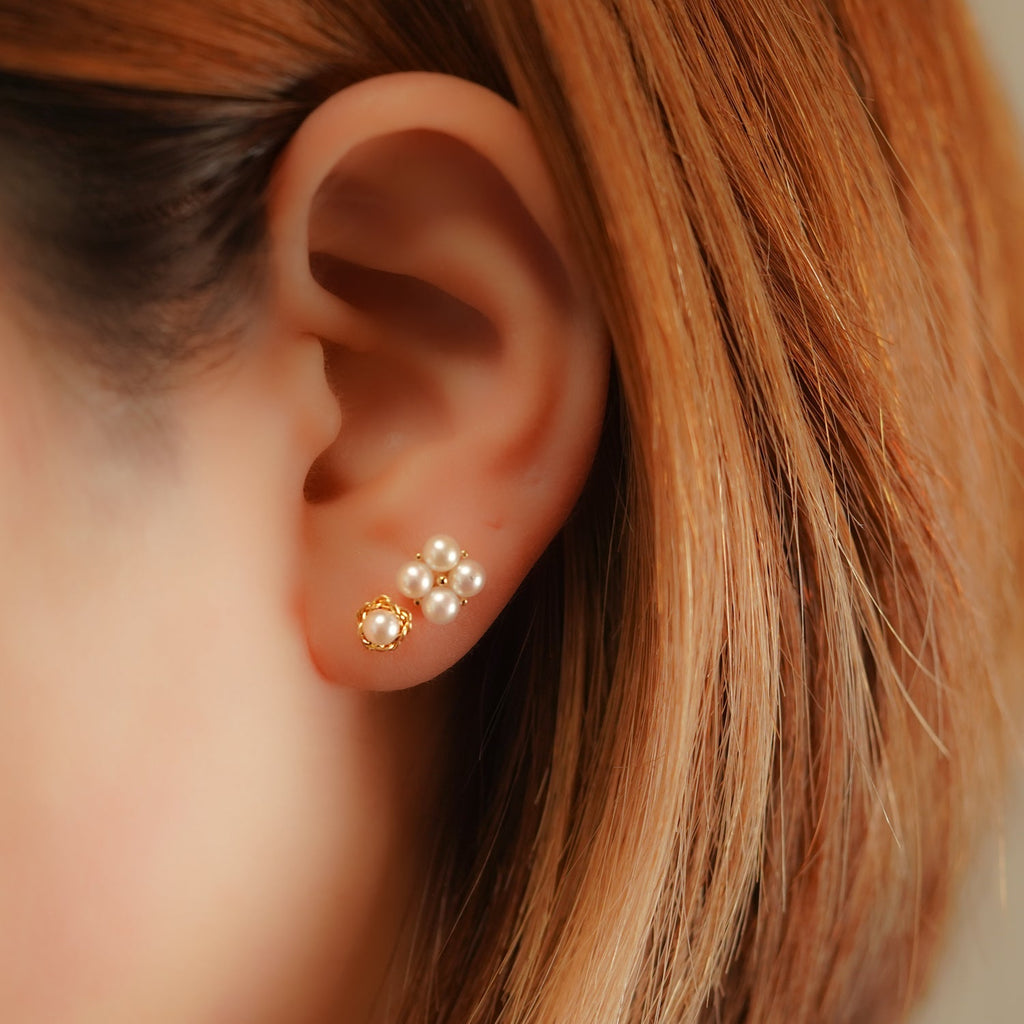 パールのボディピアス・軟骨ピアス│K18YG 天然アコヤ真珠 ボディ