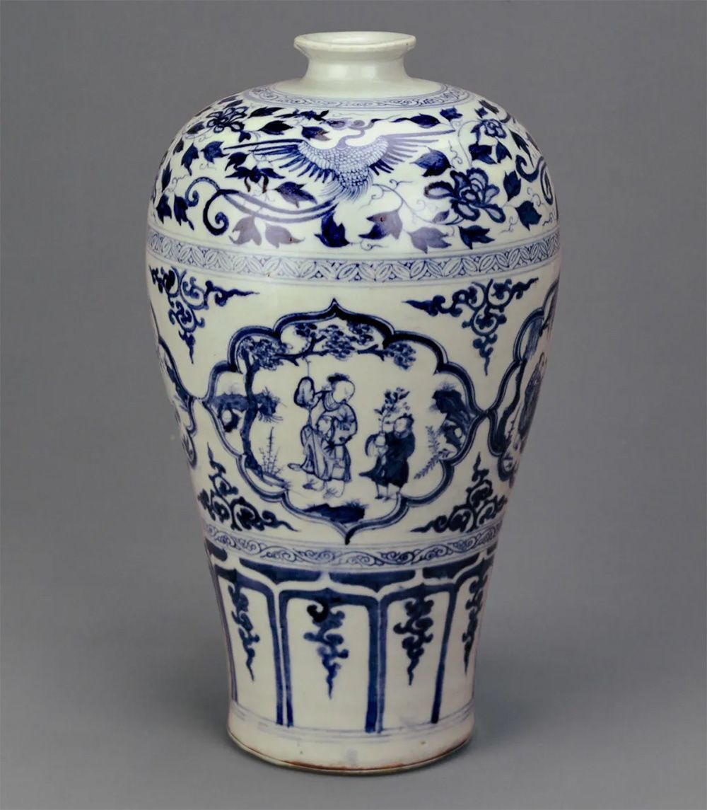 中国美術 清期 人物雙聯瓶 高21.5cm UN047 梅花堂(清)｜