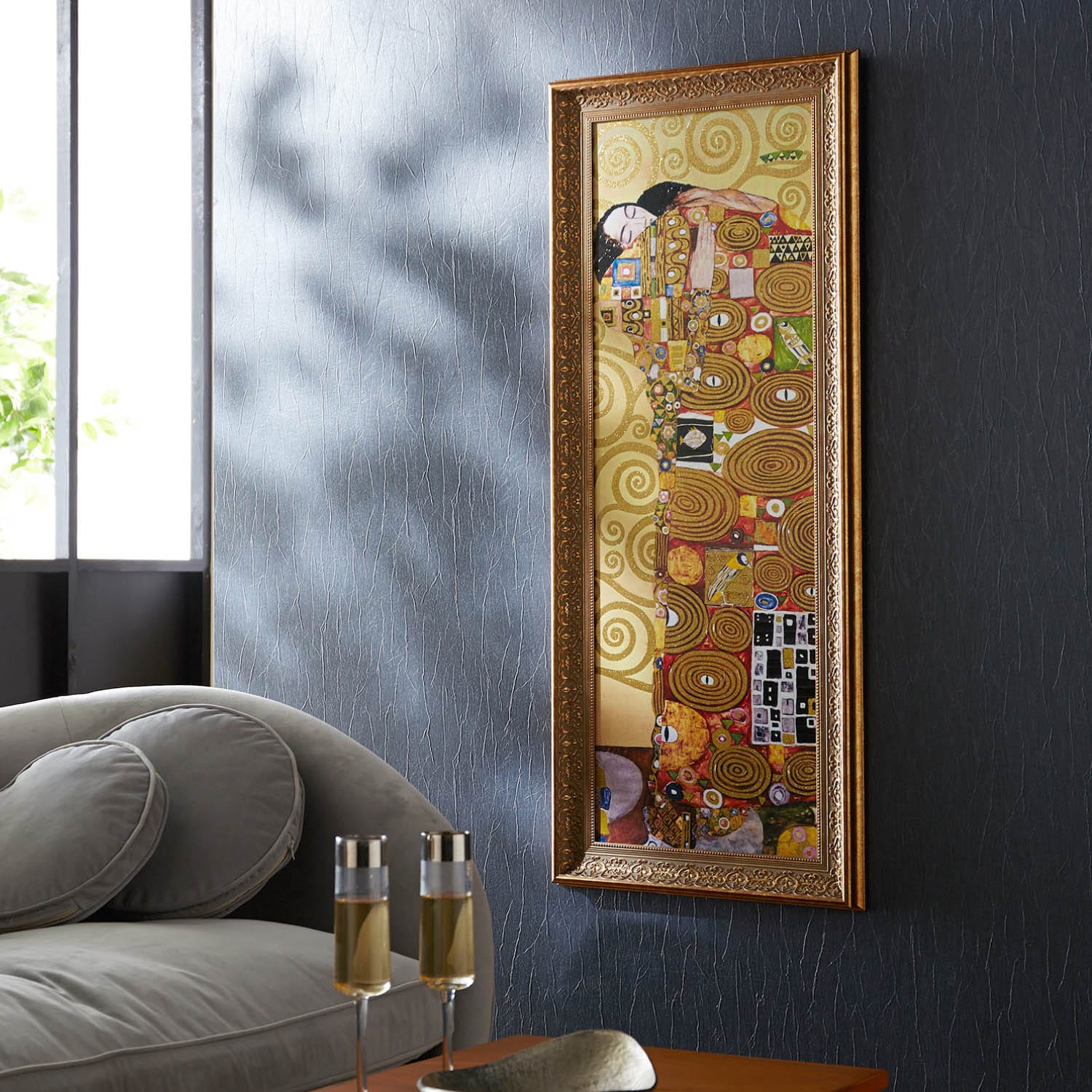 ゴールドラメ加工のクリムトの名画アートフレーム（ウォールステッカー