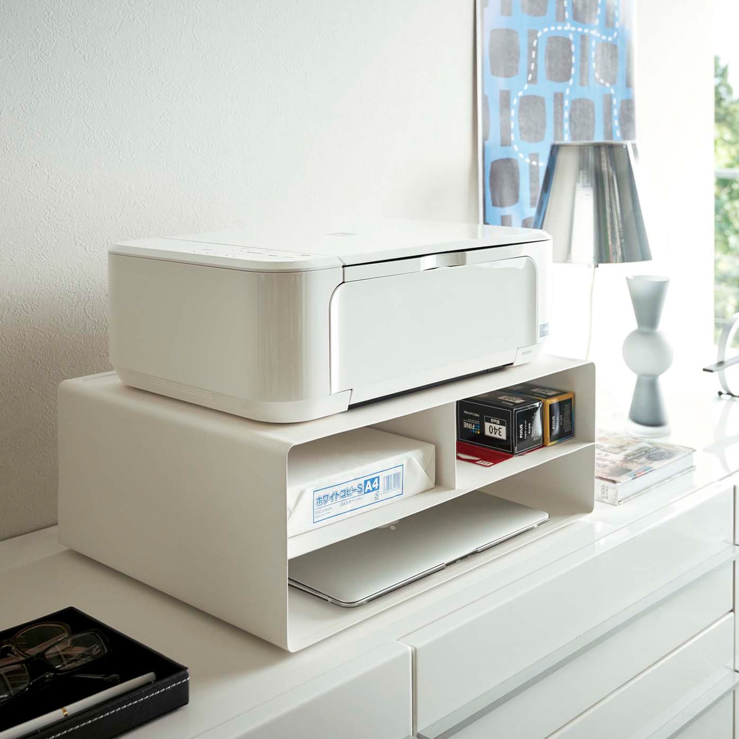 卓上でも床置きでも使えるプリンター収納ラック（デスクサイドワゴン