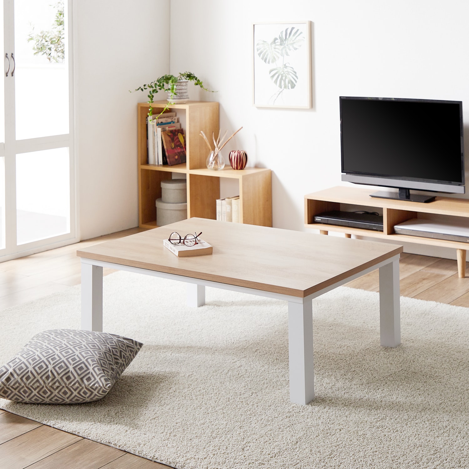 ツートンカラーのコンパクト長方形こたつテーブル ＜幅80／幅105cm