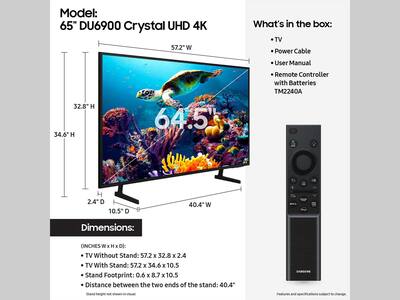 Samsung 65” Class DU6900 Series Crystal UHD 4K Smart Tizen TV