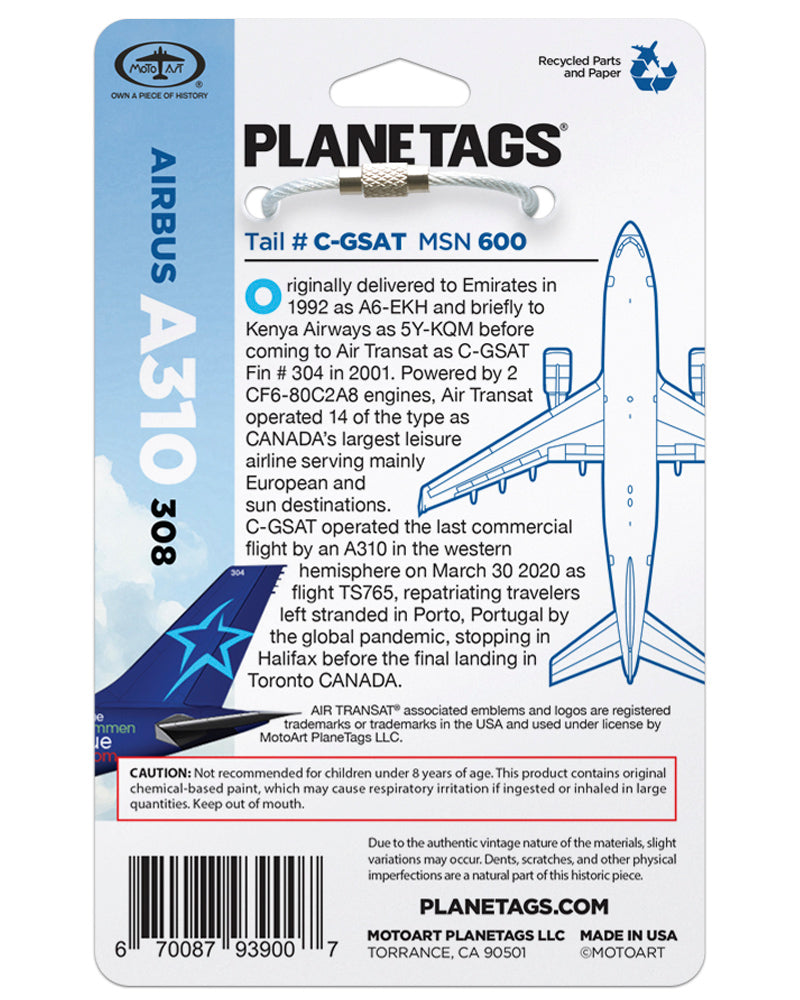 Custom Airbus A310 Air Transat®- C-GSAT – MotoArt PlaneTags