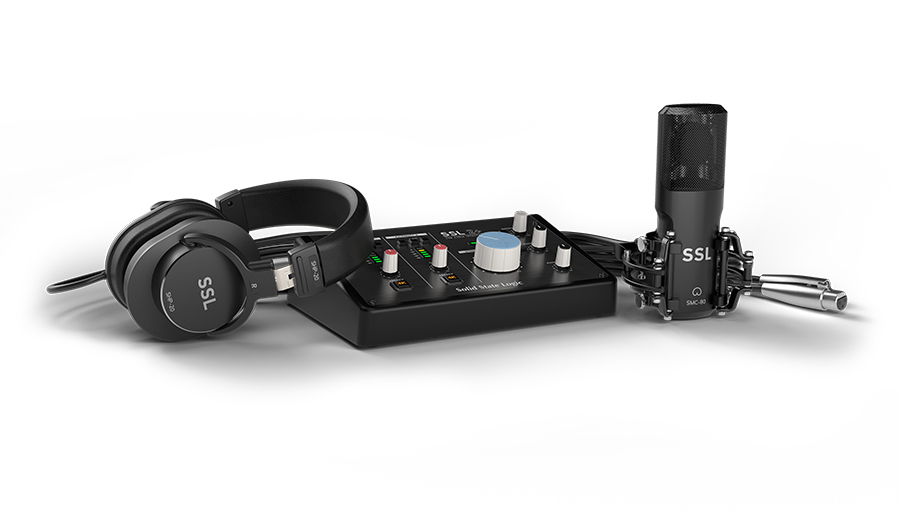 SSL2/SSL2+にマイク、ヘッドフォンが付いたレコーディングパックが登場