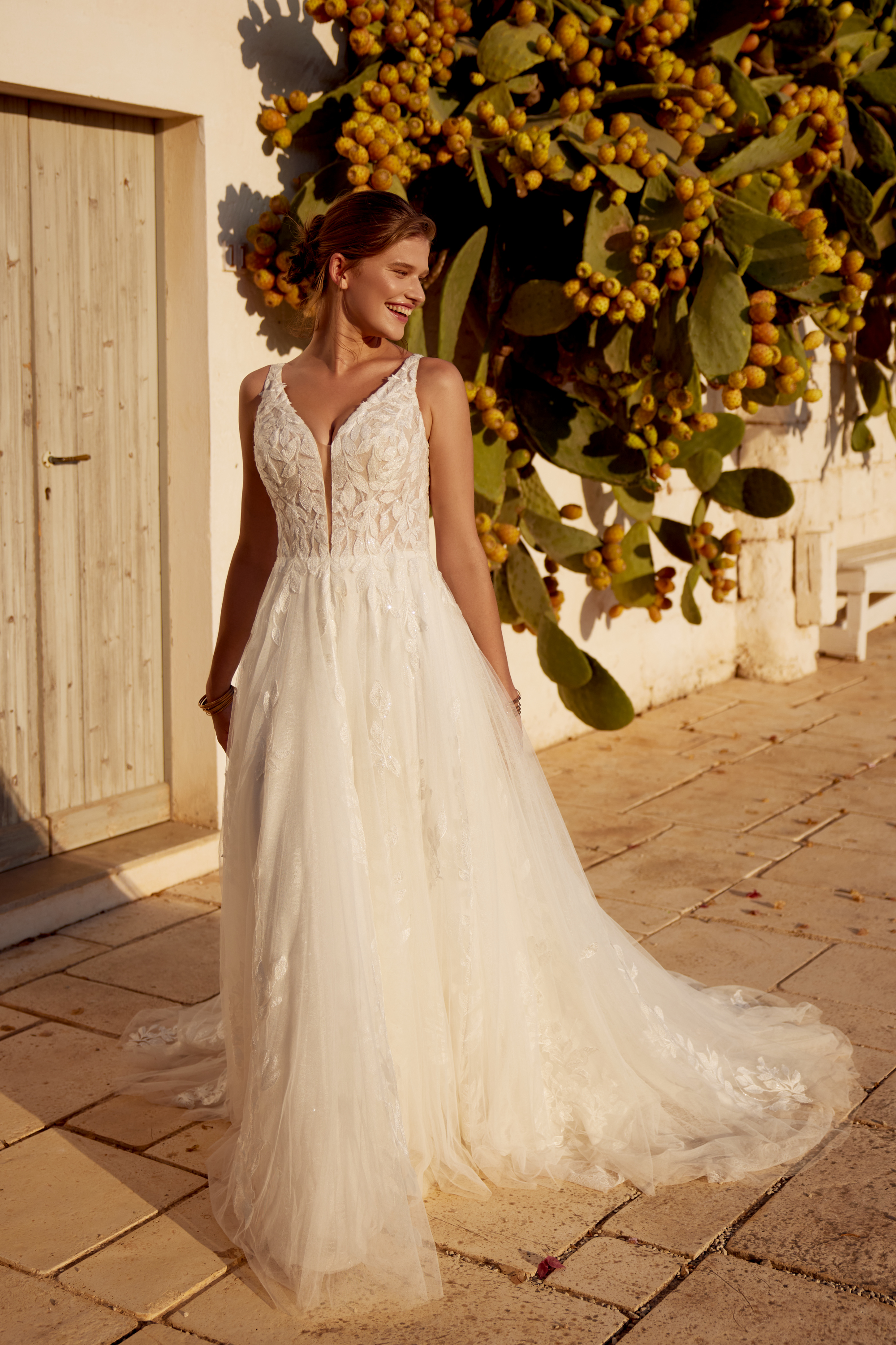 66222: Glitter Tulle A-Line Dress with Petal Train | Lillian West