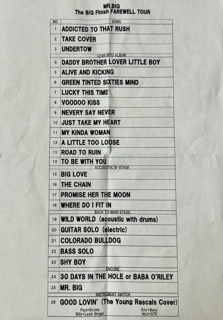 7/26 MR.BIG 日本武道館「The BIG Finish FAREWELL TOUR」 セット