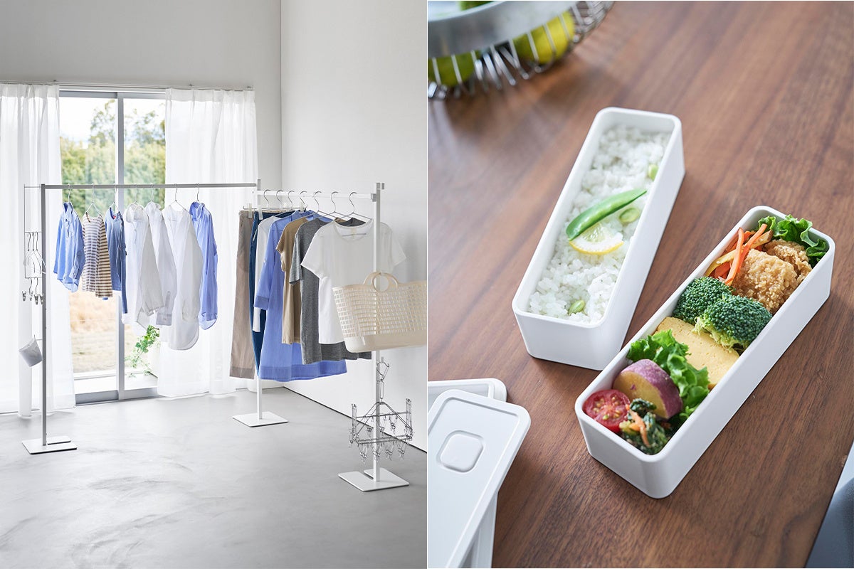 山崎実業 新商品のお知らせ】 L字型に設置できる2連の物干しスタンド