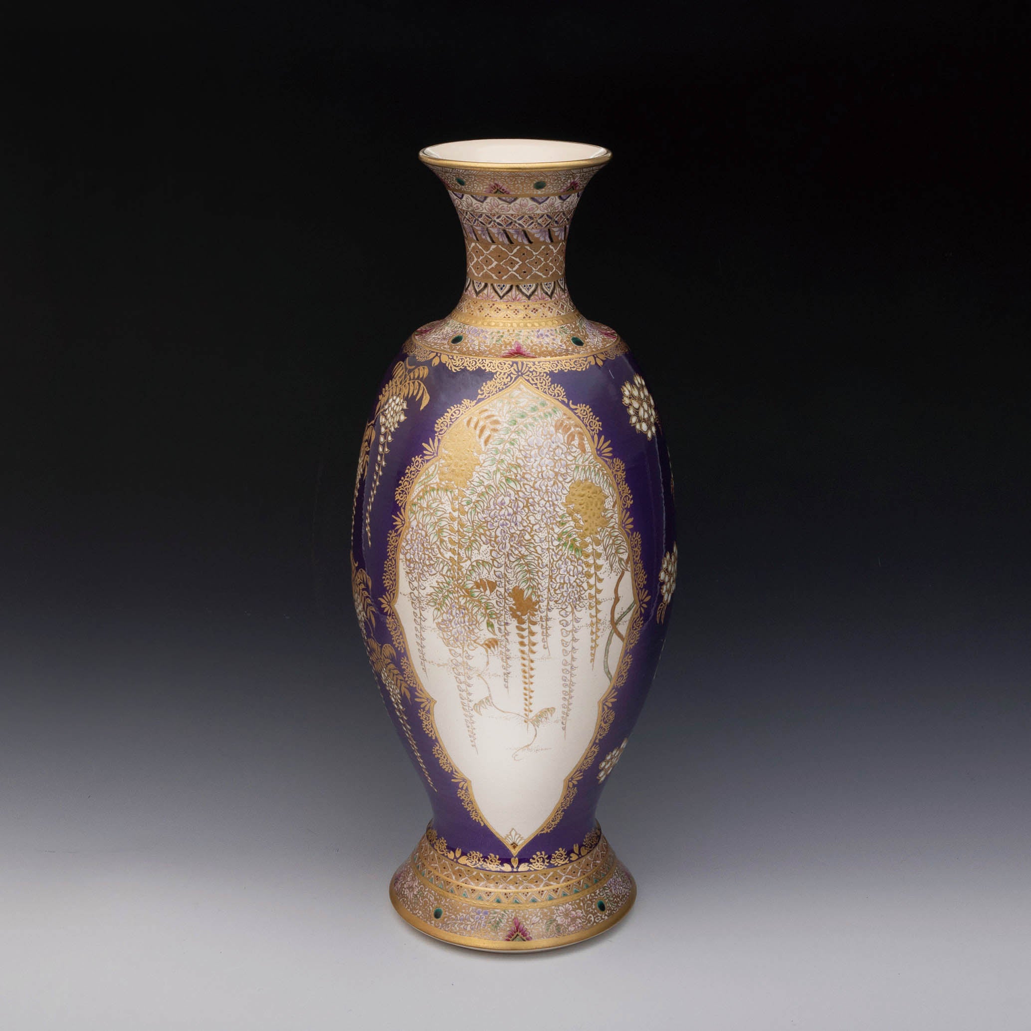 薩摩焼】金欄手 十字紋花器 31cm 共箱付き 状態良好 薩摩焼】金欄手