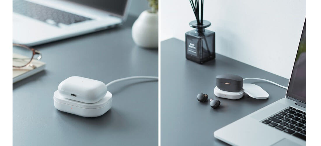 AirPods専用のくぼみトレー付き！置くだけで充電できる、コンパクトな