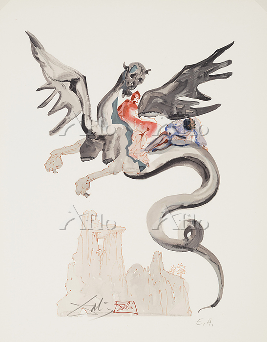 サルバドール ダリ オリジナル木版画『ダンテ神曲より黒き鬼ありき
