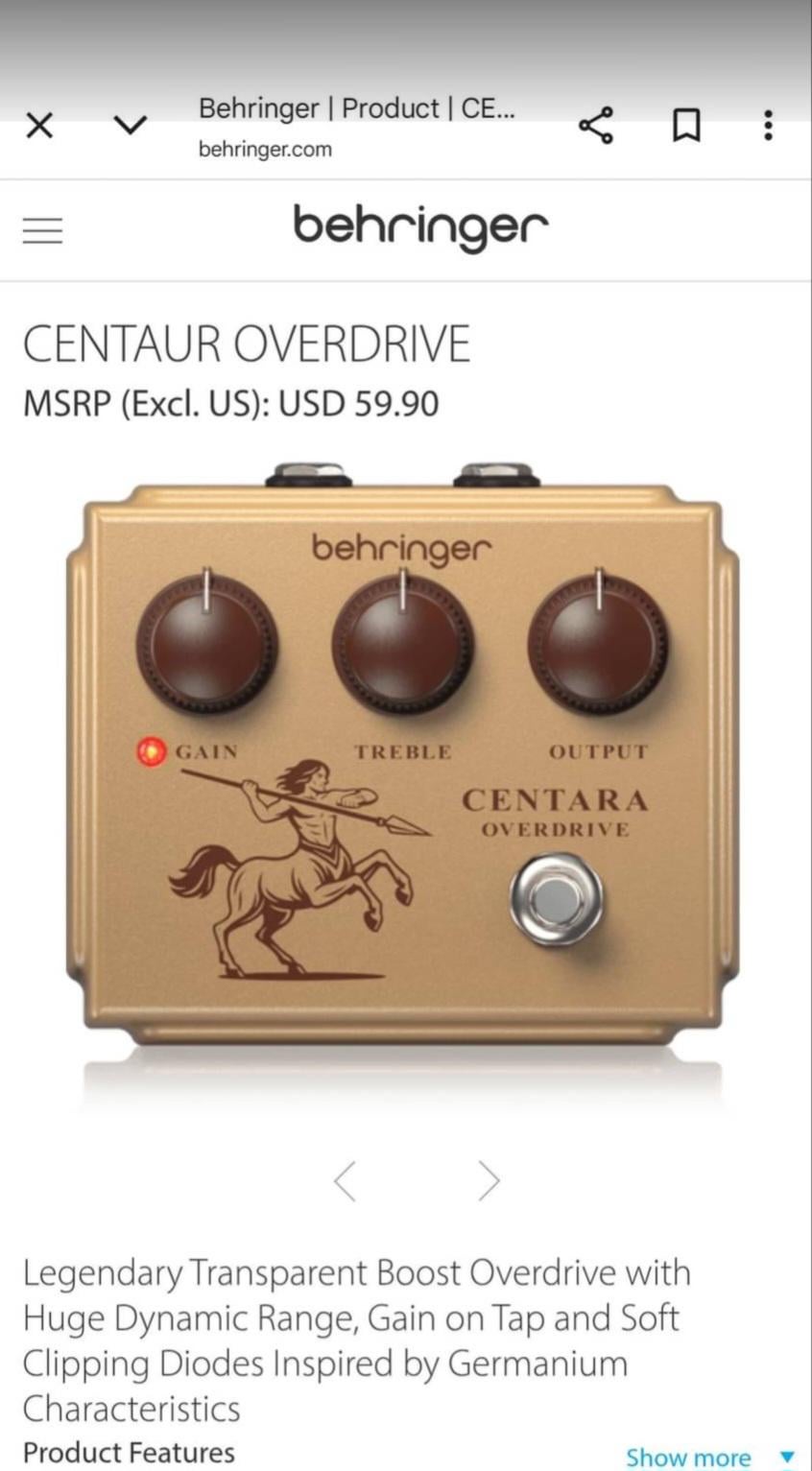 Behringer CENTAUR OVERDRIVE ギターエフェクター Behringer Centaur