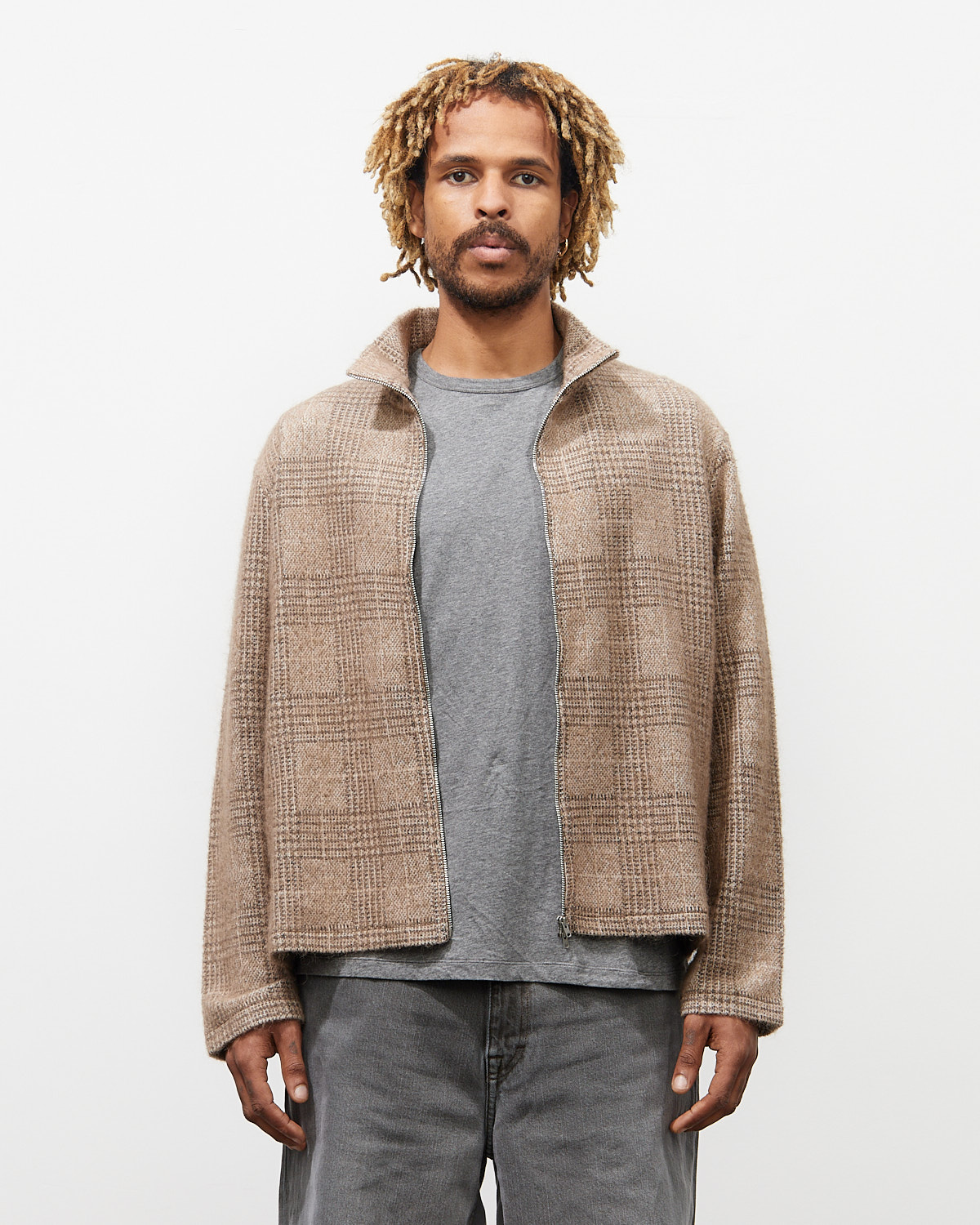 Our Legacy Shrunken Fullzip Polo Beige Hound Check | PRGRSS Store