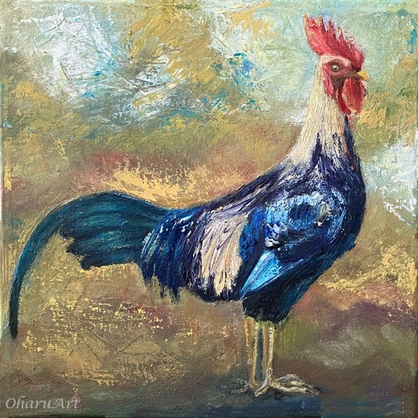 油絵 鶏 ニワトリ 絵画 F15号 西に飾ると金運アップ 風水 開運 酉 絵