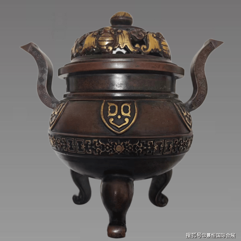 金閣 中国美術 古銅 双耳 三足 香炉 宣徳年製款 φ13.5cm