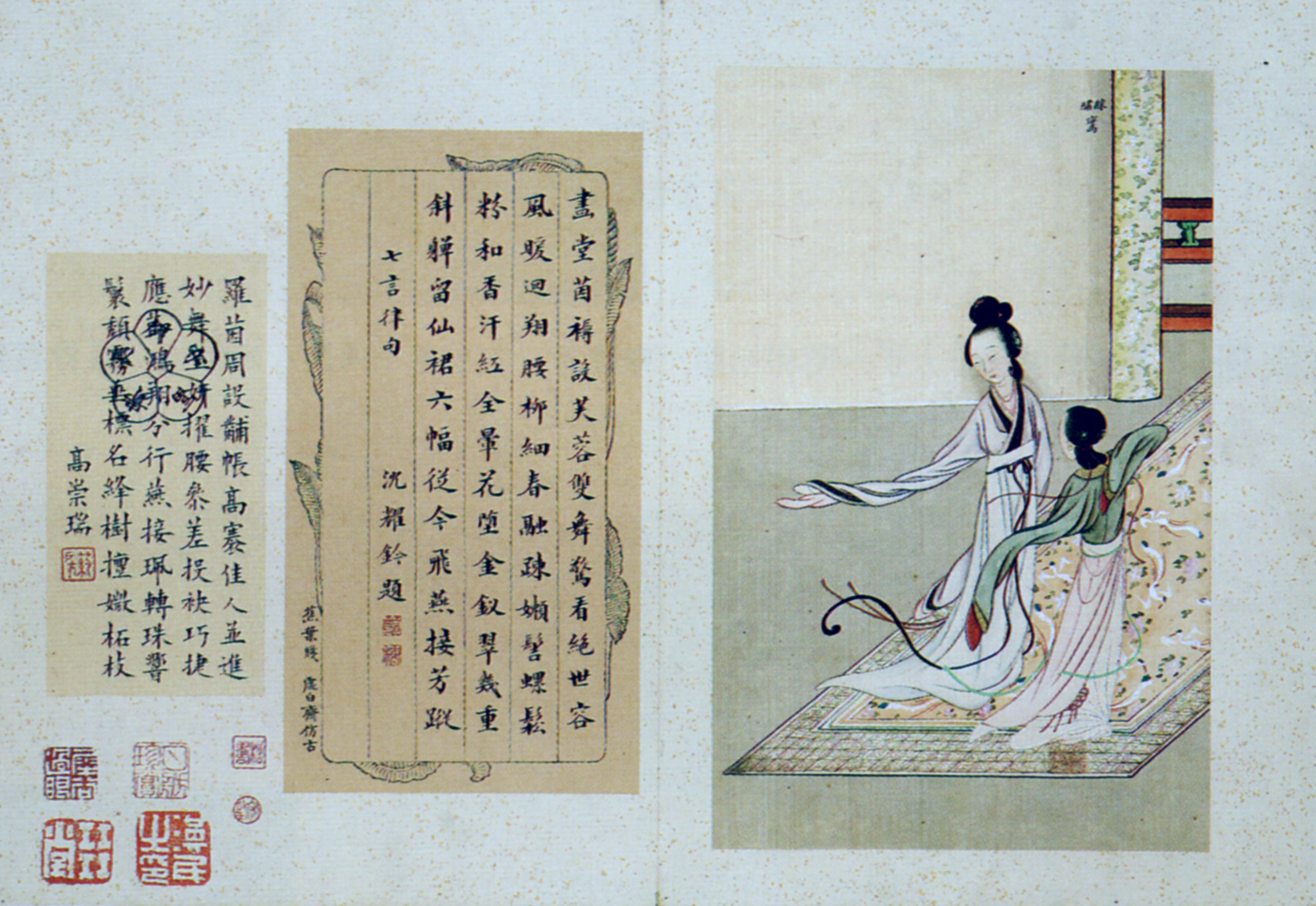 中国古美術 明代 仇英款 仕女人物画 掛軸 絹布 唐物 水彩画 名家書画