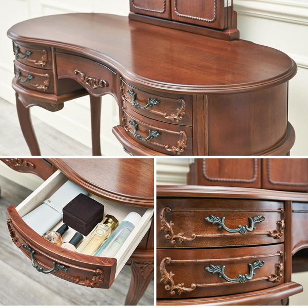 クラシカルな猫脚ドレッサー単品 三面鏡 [幅115] Kitty Brown