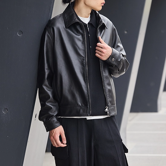 未使用級】EMMETI レザージャケット JURI ブラック 山羊革 46 【楽天