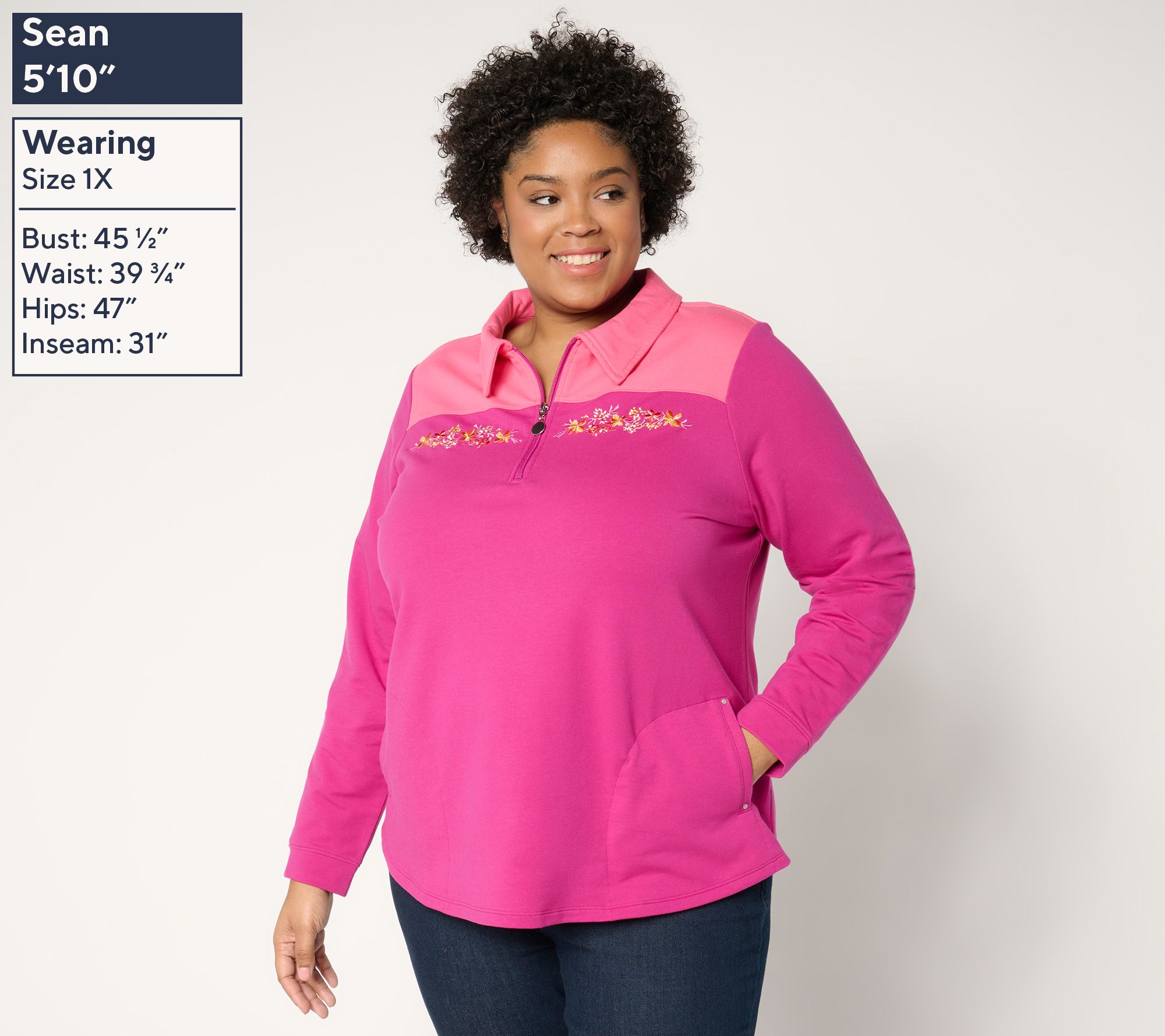 Sport Savvy Colorblocked French Terry 3/4 Zip Jacket with