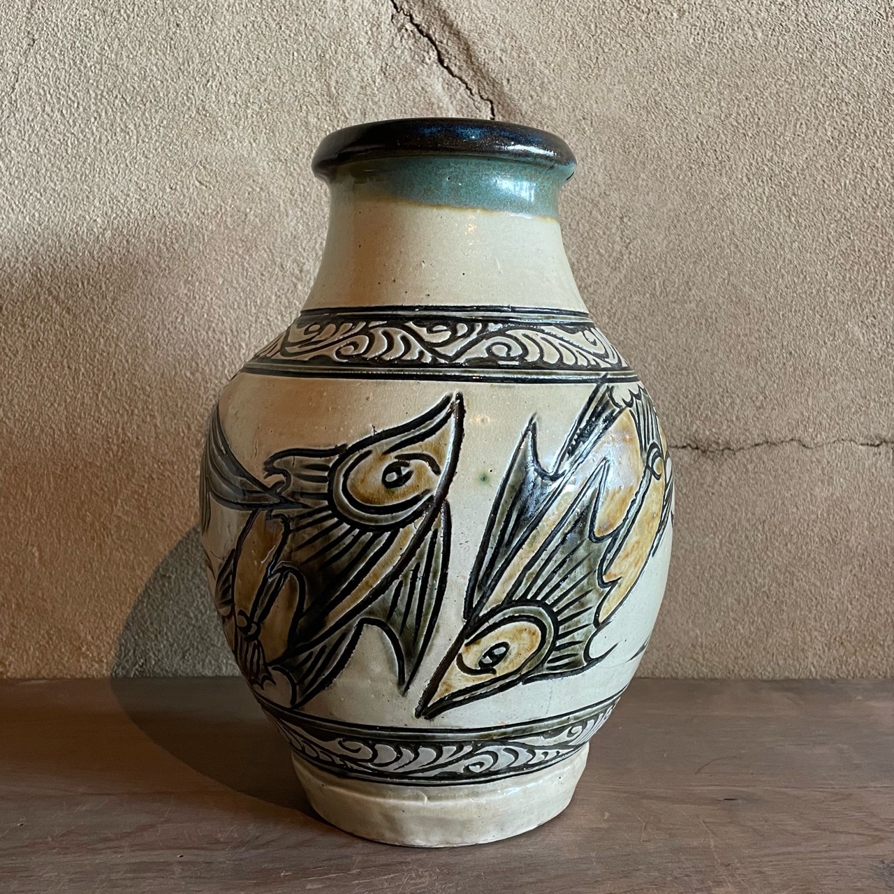 花瓶□古志野 丸紋 桃山期 華入 徳利型 古い花器 唐草 時代物 骨董品