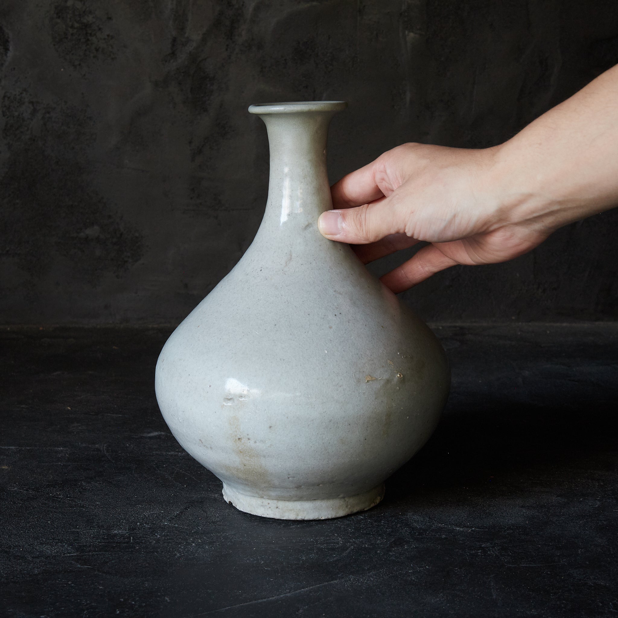 李朝 白磁 塩笥 壺 骨董 民藝 ベージュグレーII 李朝 白磁 塩笥 壺