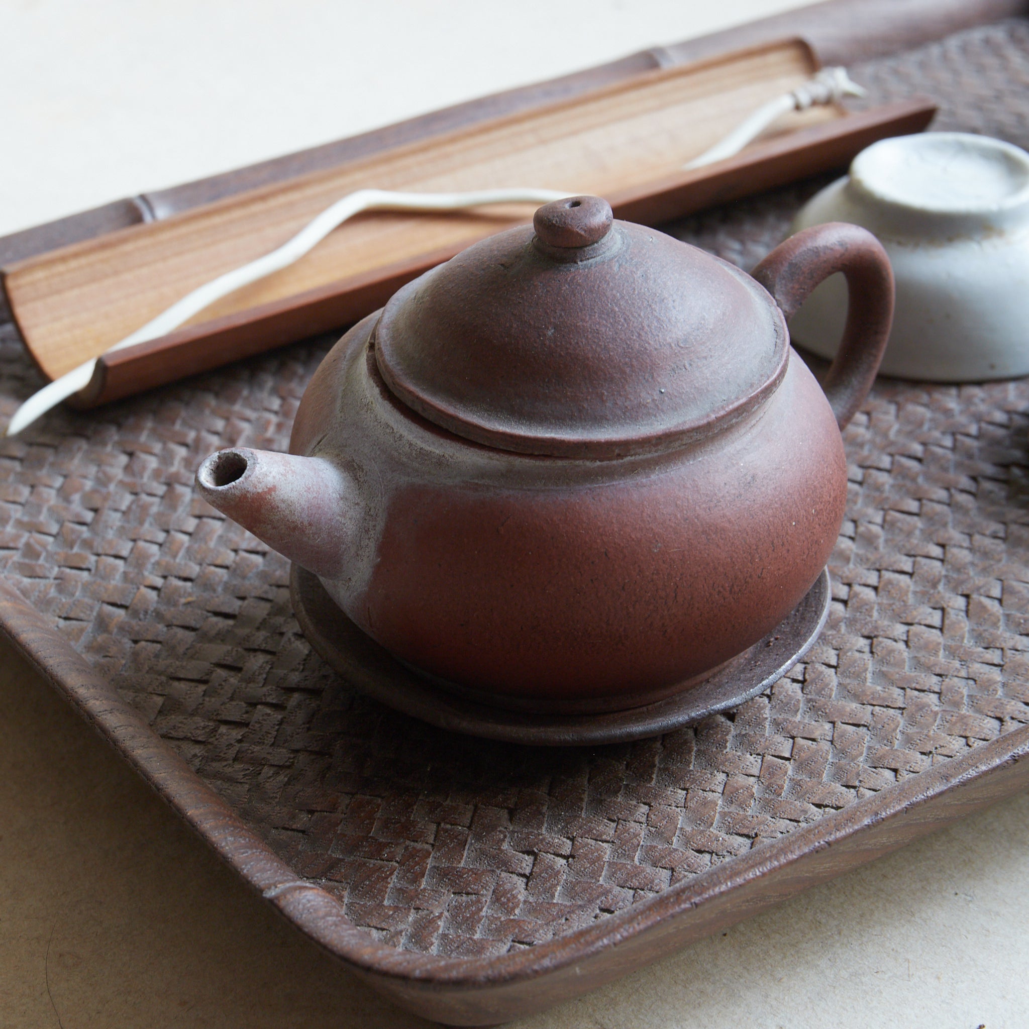 江戸-明治時代 木地細密彫模竹網代文煎茶盆（1603–1912CE） | 入蘆花