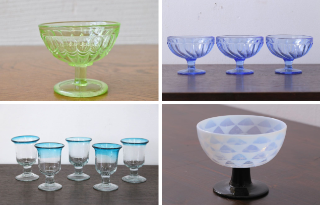 骨董 時代ガラス 希少 霰プレス フリル フォレストグリーン 濃緑色 氷