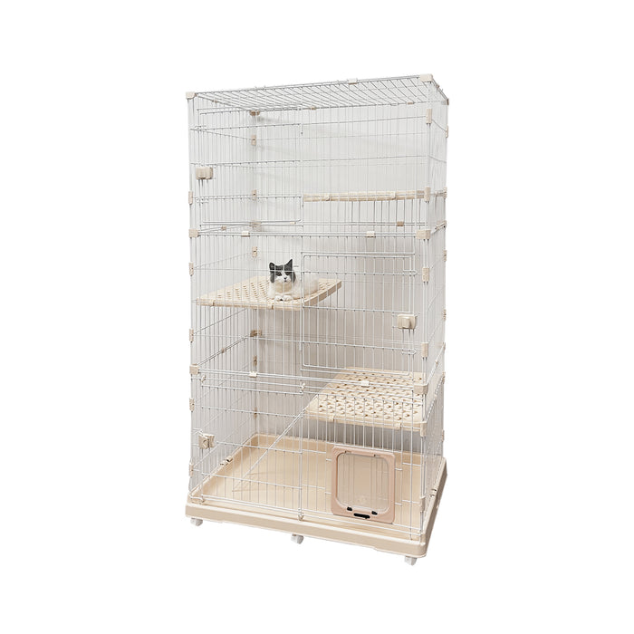 RAKU 猫ケージ 大型 キャットケージ ワイド扉 多頭飼い 脱走防止 組立