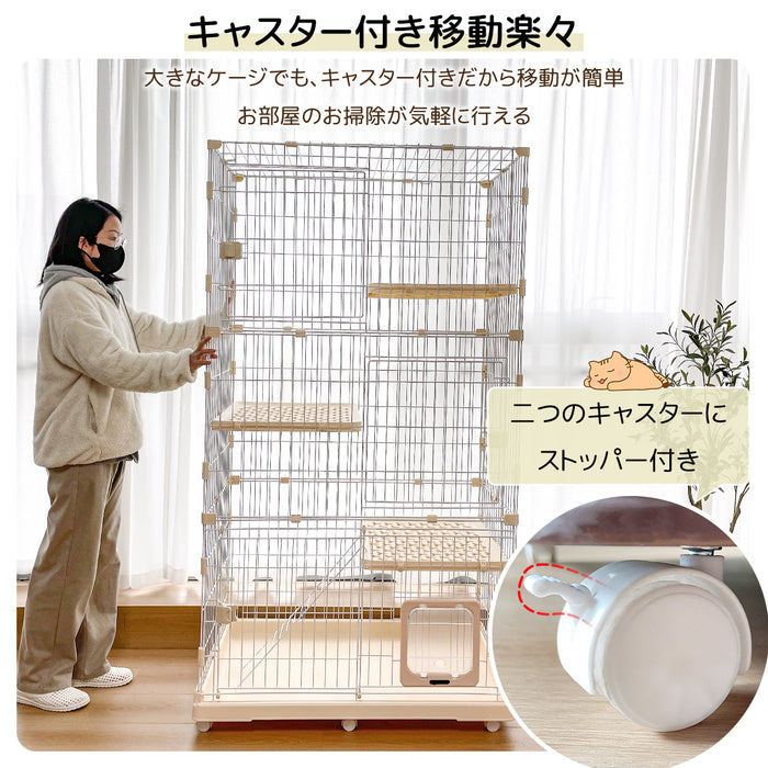 RAKU 猫ケージ 大型 キャットケージ ワイド扉 多頭飼い 脱走防止 組立