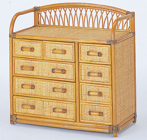 ラタン チェスト 8杯引き出し ヴィンテージ 籐家具 真鍮鋲付き