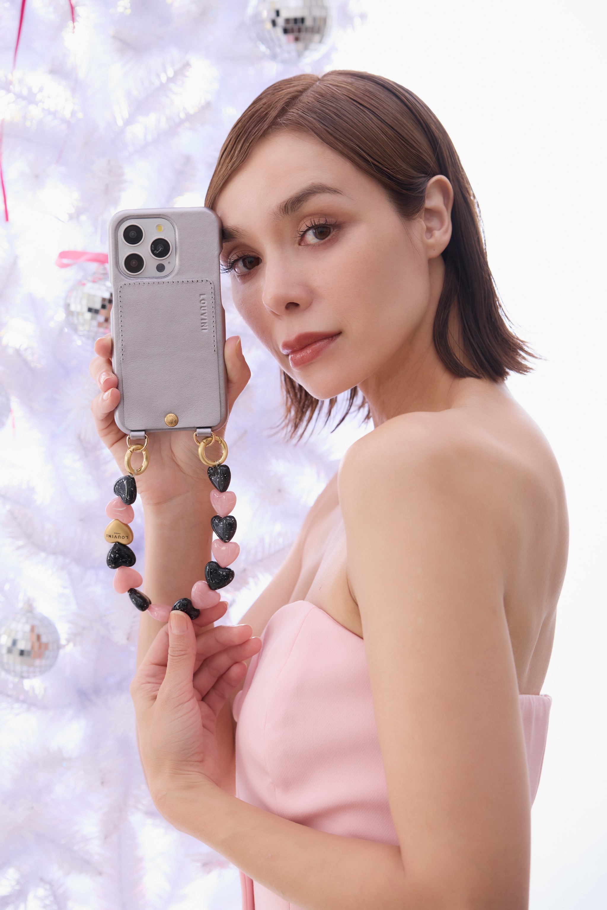 予約販売（3月上旬入荷予定）ハンドストラップ PETIT CUORE BLACK-PINK