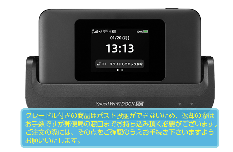 Speed Wi-Fi DOCK 5G 01 クレードル付 無制限/月プラン | WiFiレンタル