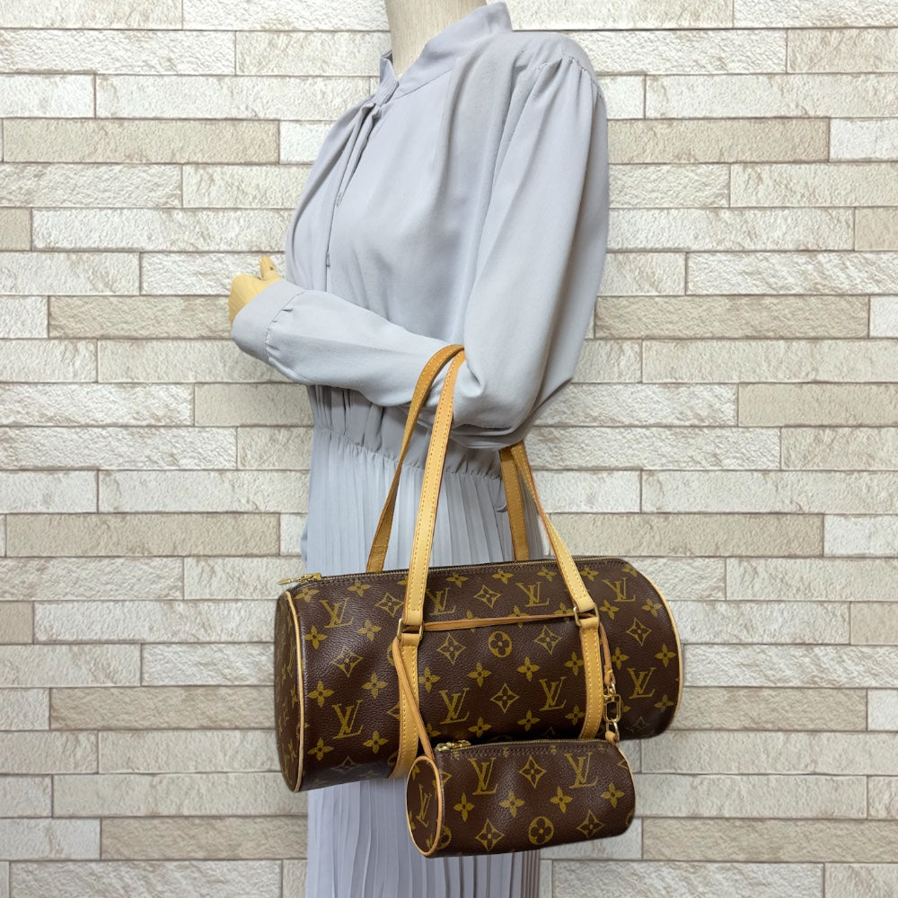 LOUIS VUITTON モノグラムレザーハンドバッグパピヨン30 筒形