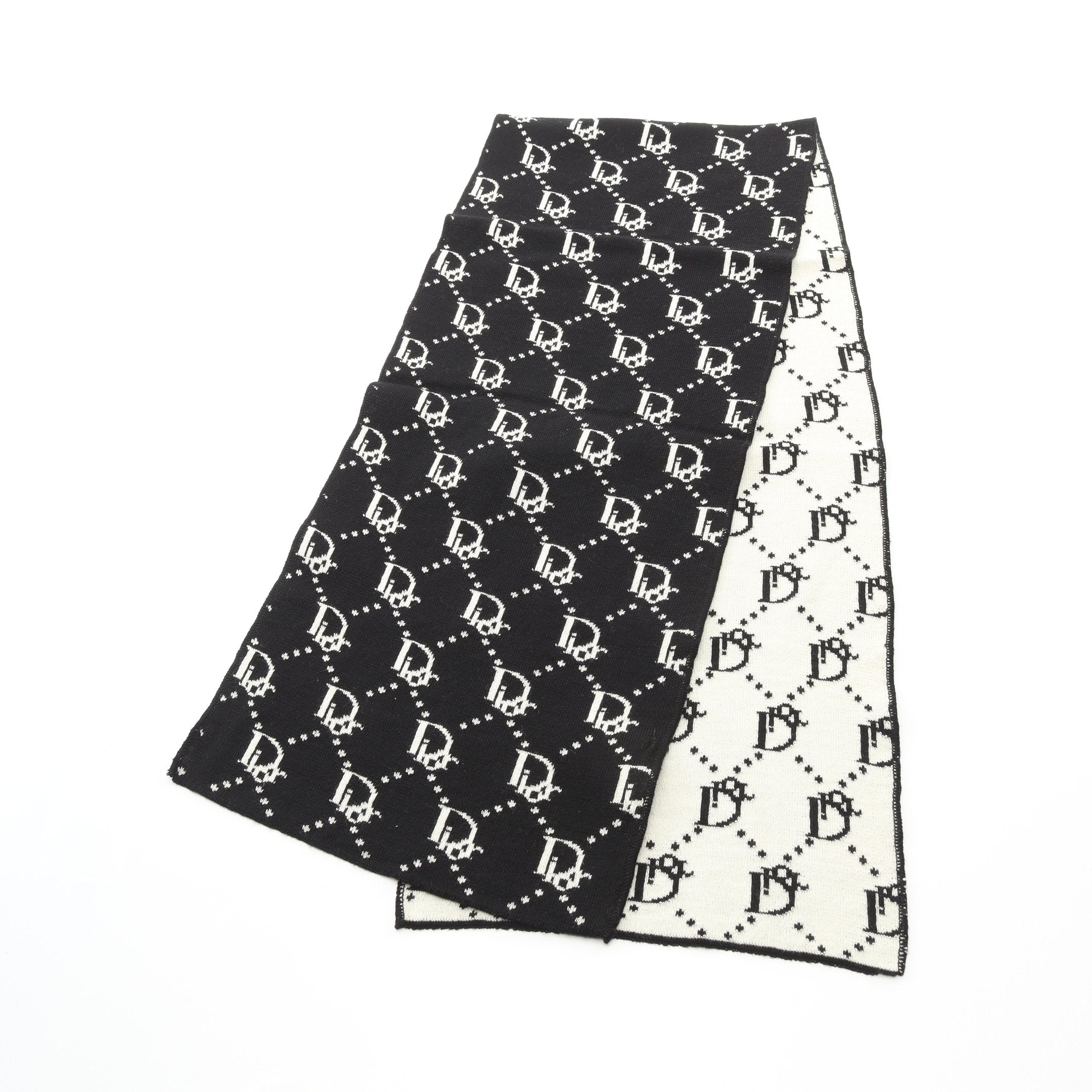 マフラー ロゴ総柄 ウール ブラック オフホワイト クリスチャン