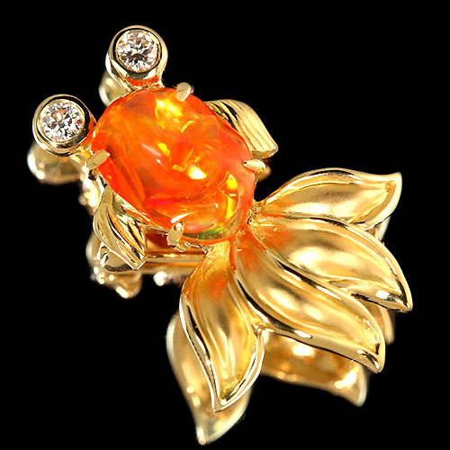 K18メキシコオパール•色石•ダイヤ入ブローチ/ペンダント