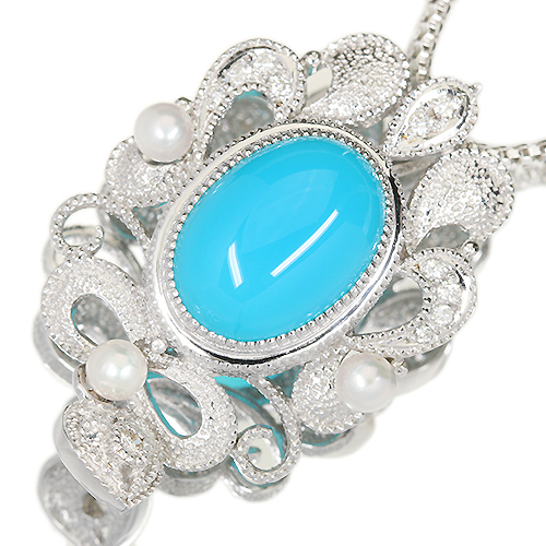 シーブルーカルセドニー 6.0ct ダイヤモンド ホワイトゴールド